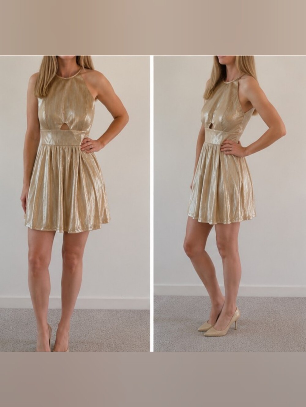 Altar'd State Gold Metallic Halter Mini Dress